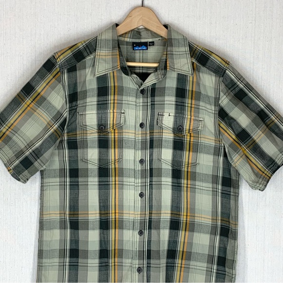 Kavu~Men’s Short Sleeve Sage‎ Green Plaid Button Up Camp Shirt~Sz S - Picture 2 of 13